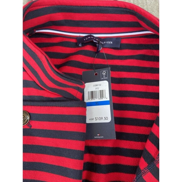 Tommy Hilfiger Striped Double Breasted Knit Blazer Red Navy Jacket Women’s XL - Picture 6 of 16